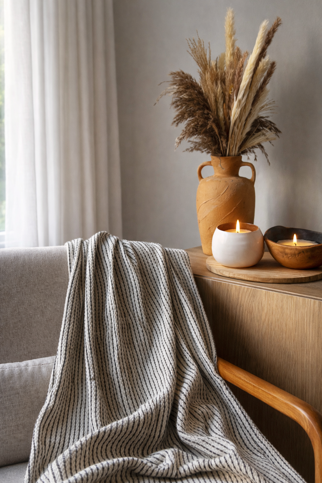 Textured Handwoven Cotton Blanket | Black & Natural Weave